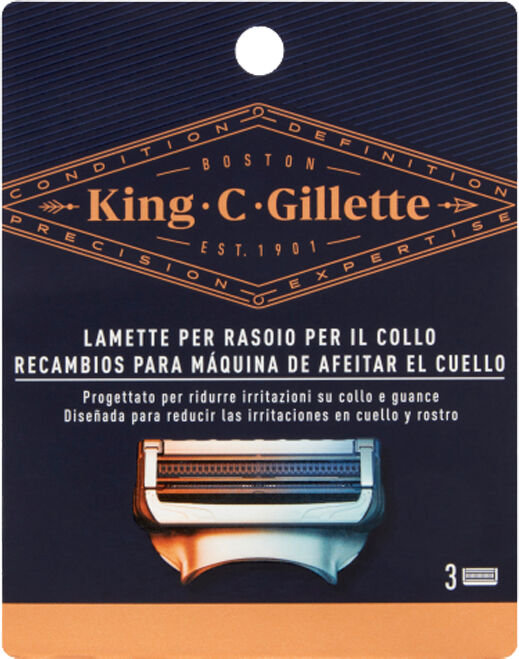 Gillette King C. Lame di Ricambio per Rasoio da Uomo per il Collo 3 Ricariche