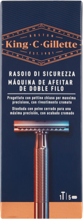 Gillette King C. Rasoio di Sicurezza Uomo Manico + 5 Lame di Ricambio