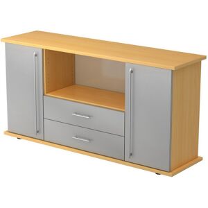 hjh OFFICE PRO KAPA SB   Madia   con ante + cassetti - Faggio/Argento Credenza manico a forma di ringhiera in plastica