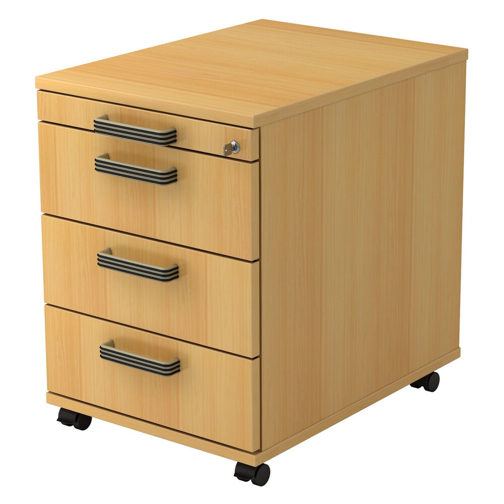 hjh OFFICE PRO SIGNA AC30 SG - Cassettiera con rotelle  Faggio Legno con 3 cassetti maniglia in plastica