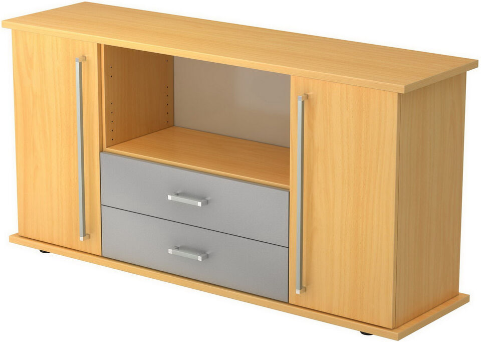 hjh OFFICE PRO KAPA SB   Madia   con ante + cassetti - Faggio Credenza maniglia in metallo cromato