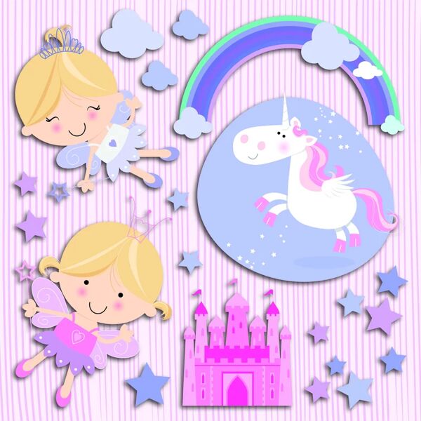 saint honore sticker decorativo happy fairies 31.5x30 cm multicolore