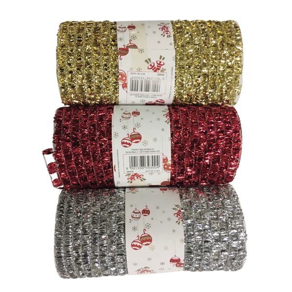 leroy merlin tessuto natalizio rete giallo / dorato e grigio / argento e rosso h 15 l 300 cm