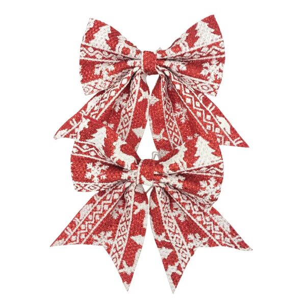 leroy merlin fiocco natalizio in pvc  h 13 cm, l 13 cmx p 0.5 cm, , colore rosso con decori bianchi, 2 pezzi