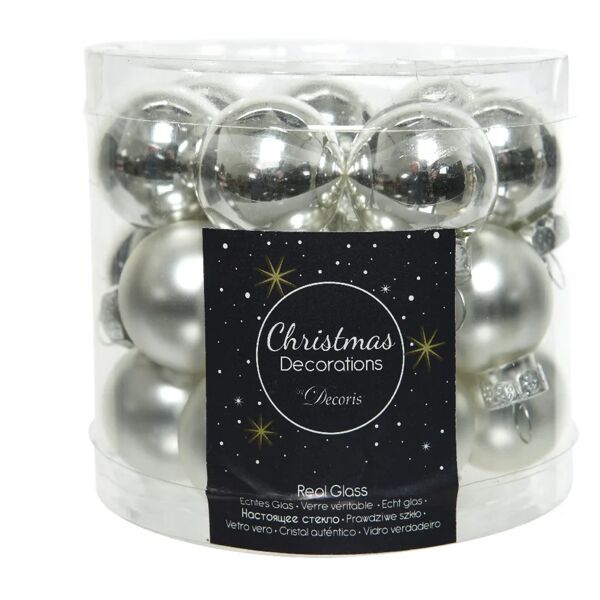 decoris set di palline natalizie in vetro grigio / argento Ø 2.5 cm confezione da 24 pezzi