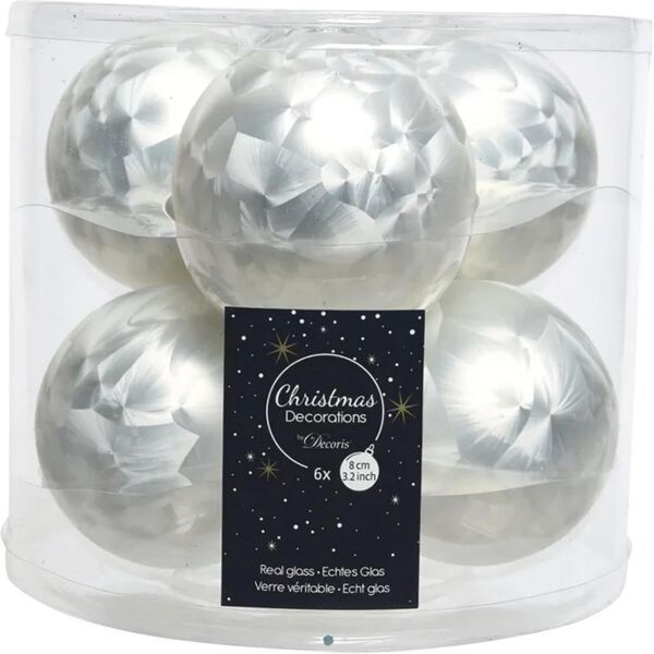 decoris set di palline natalizie in vetro bianco Ø 8 cm confezione da 6 pezzi