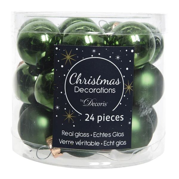 decoris set di palline natalizie in vetro verde Ø 2.5 cm confezione da 24 pezzi