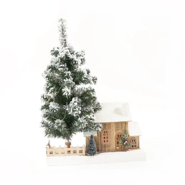 leroy merlin figura natalizia multicolore casa con albero innevato in legno h 58 cm