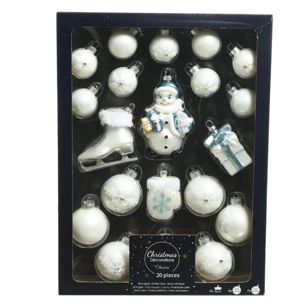 decoris set di palline natalizie in vetro bianco confezione da 20 pezzi