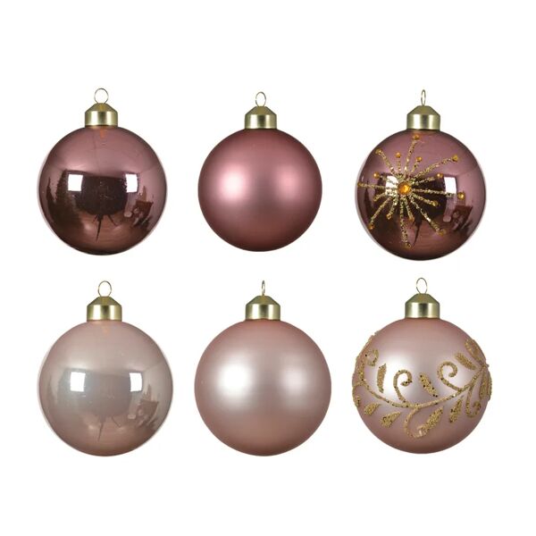 decoris set di palline natalizie in vetro rosa Ø 8 cm confezione da 6 pezzi