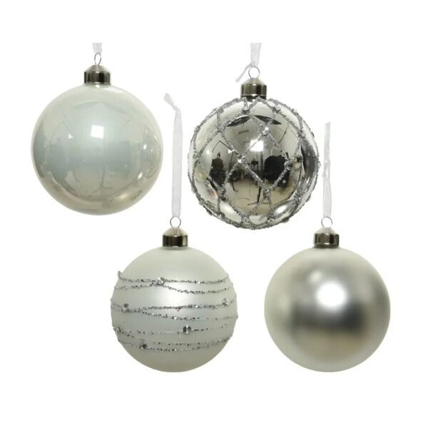 decoris set di palline natalizie in vetro bianco Ø 10 cm confezione da 4 pezzi