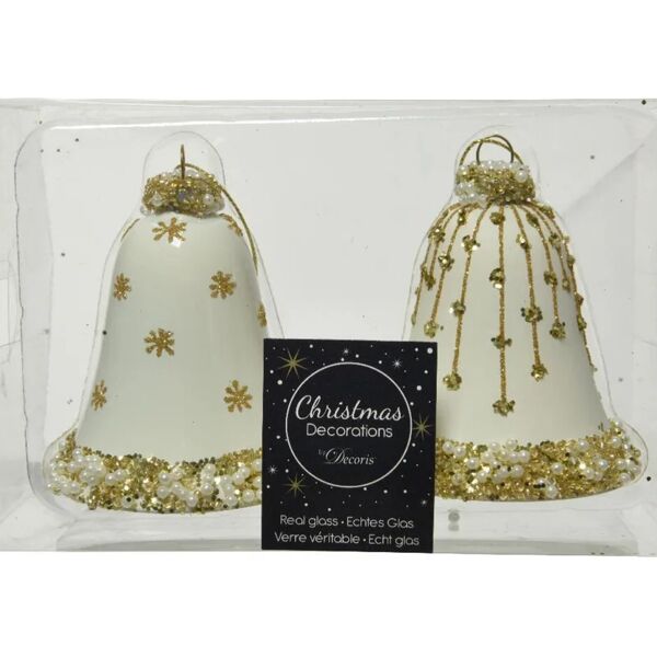 decoris decorazione per albero di natale campanella in vetro  h 8 cm, , colore bianco, 2 pezzi