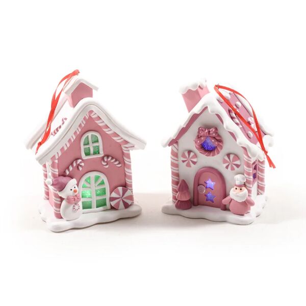 leroy merlin decorazione per albero di natale casetta  h 8 cm, l 6 cmx p 12 cm, , colore rosa