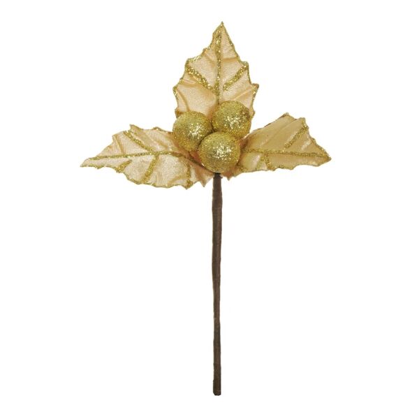 leroy merlin decorazione per albero di natale pick bacche e agrifoglio  h 20 cm, , colore giallo / dorato