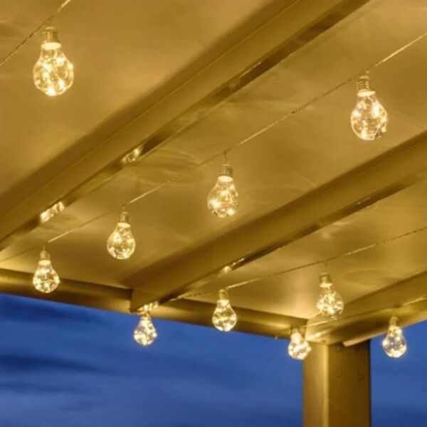 decor space catena luminosa con 10 lampade microled in filo metallico decorazioni natalizie da esterno / bianco caldo