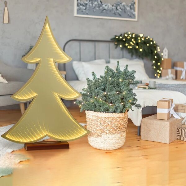 decor space figura luminosa natalizia bifacciale addobbo con base color champagne luce calda / albero grande