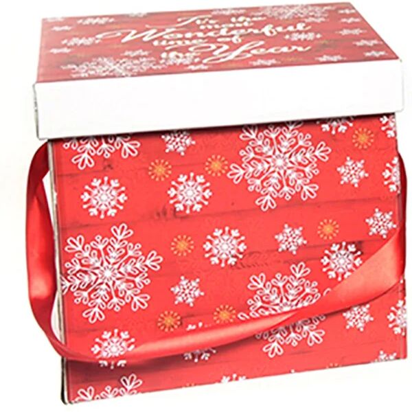 decor space scatola porta panettone in cartoncino con decorazioni natalizie 28.5 cm / rosso