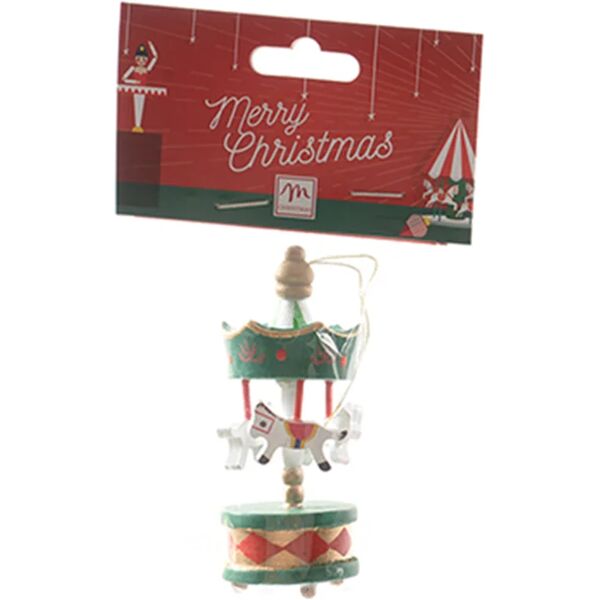 decor space pendente per albero di natale carosello giostrina in legno e resina da 8 cm / verde