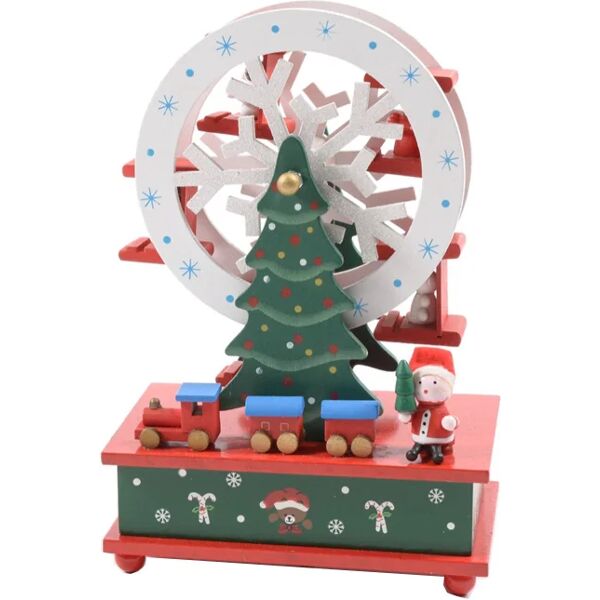 decor space carillon in legno con albero di natale e ruota panoramica decorazione natalizia h 32 cm / rosso