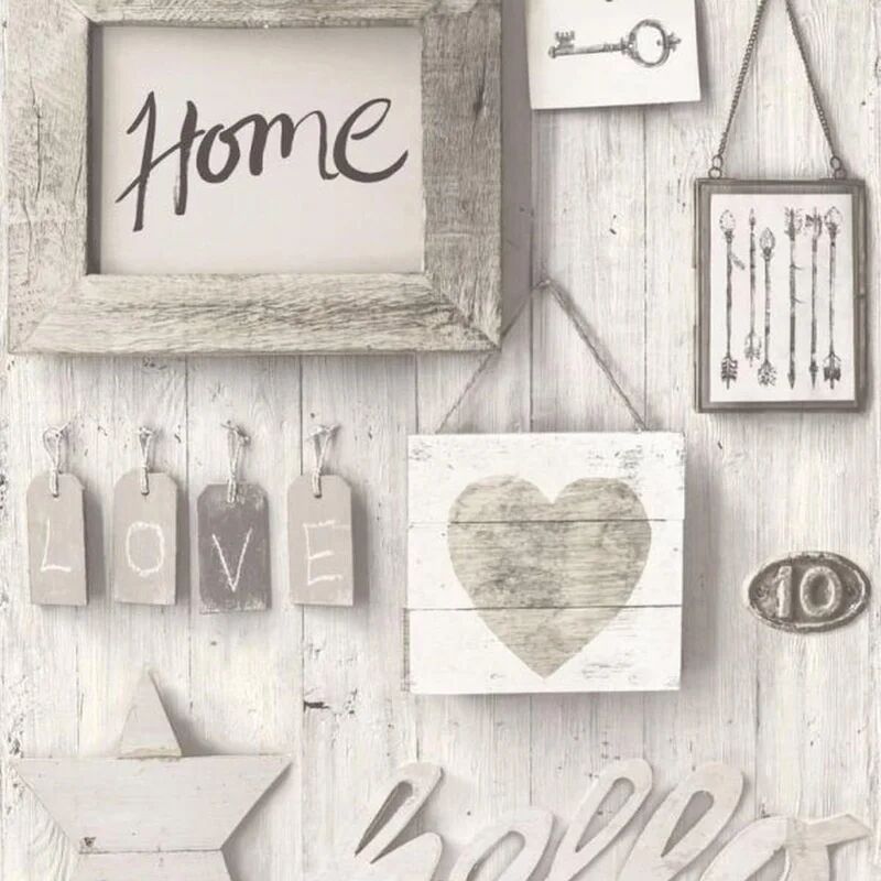 grandecolife carta da parati home sweet home beige, 53 cm x 10 m