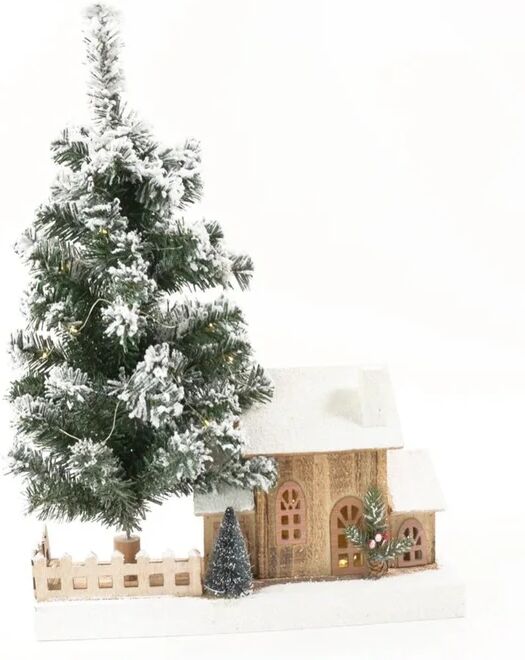 leroy merlin figura natalizia multicolore casa con albero innevato in legno h 58 cm