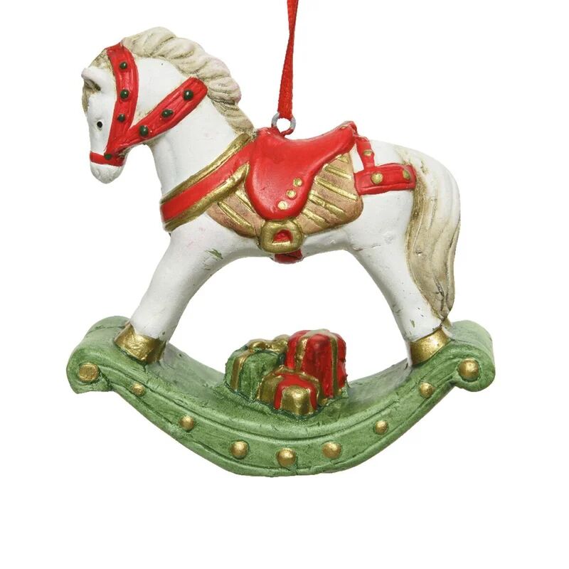 decoris decorazione per albero di natale cavallo a dondolo in terracotta  h 11 cm,