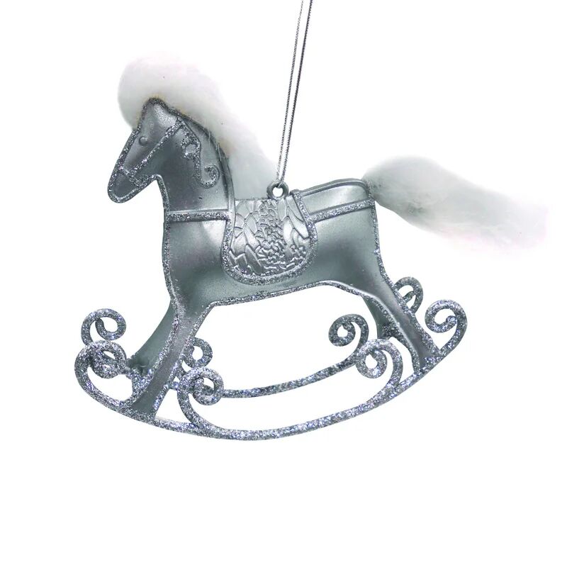 leroy merlin decorazione per albero di natale cavallo a dondolo  h 13 cm, l 12 cm, colore grigio / argento