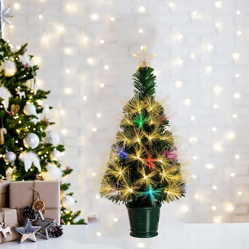 lotti albero di natale in fibra ottica altezza 70 cm con luci led verde 48133