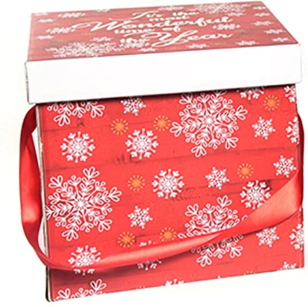 decor space scatola porta panettone in cartoncino con decorazioni natalizie 28.5 cm / rosso