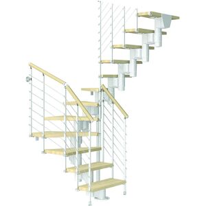 FONTANOT Scala a rampa 2/4 di giro Long Tube , larghezza 90 cm, struttura in acciaio bianco, gradini in legno faggio naturale