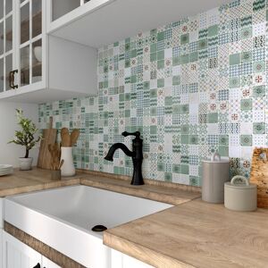 ARTENS Mosaico travertino Locarno Green bianco e verde e rosso e giallo sp. 8 mm.