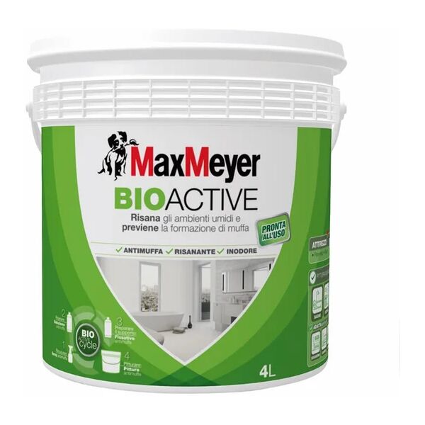 maxmeyer pittura per interni antimuffa,  bioactive bianco opaco, 4 l