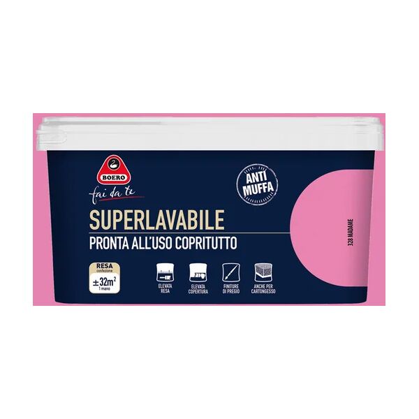 boero pittura per interni super lavabile,  superlavabile rosa madame opaco, 2.5 l