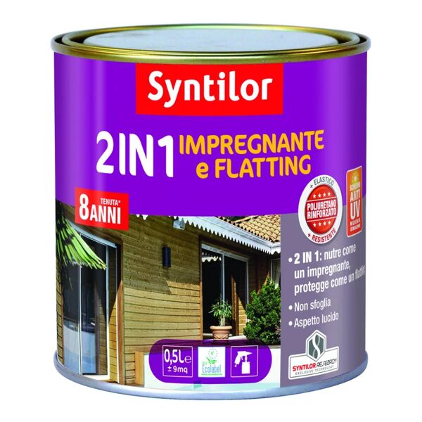 syntilor impregnante per legno da esterno a base acqua  2in1 rovere lucido 0.5 lt, 8 anni di protezione.