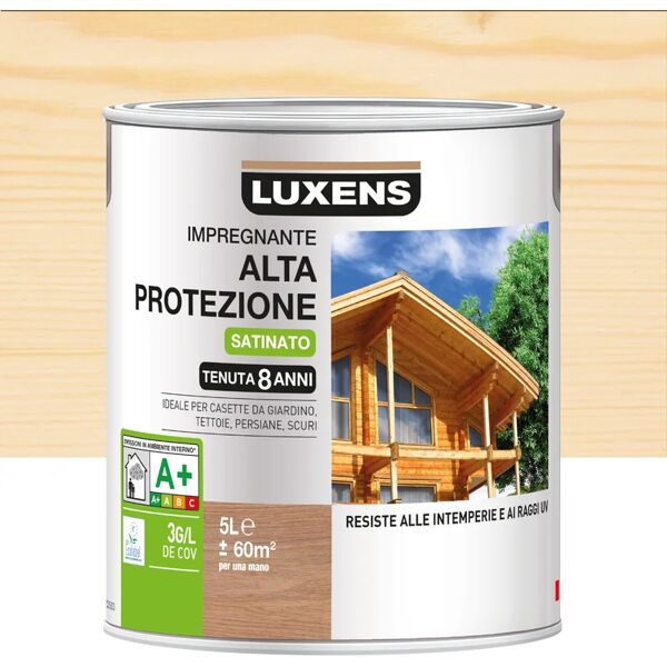 luxens impregnante per legno da esterno a base acqua  alta protezione trasparente 5 lt, 8 anni di protezione.