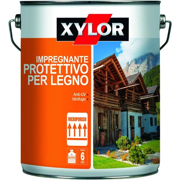 v33 impregnante per legno da esterno a base solvente  xylor noce chiaro satinato 5 lt, 6 anni di protezione.