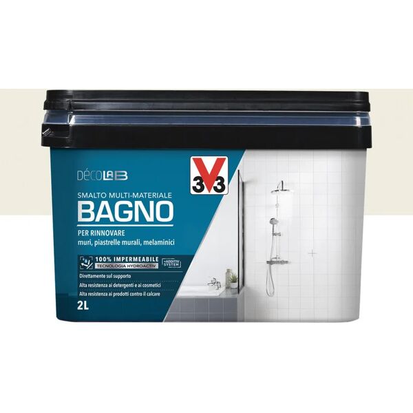 v33 smalto da interno per piastrelle lavabile,  decolab smalto bagno bianco lino satinato, 2 l