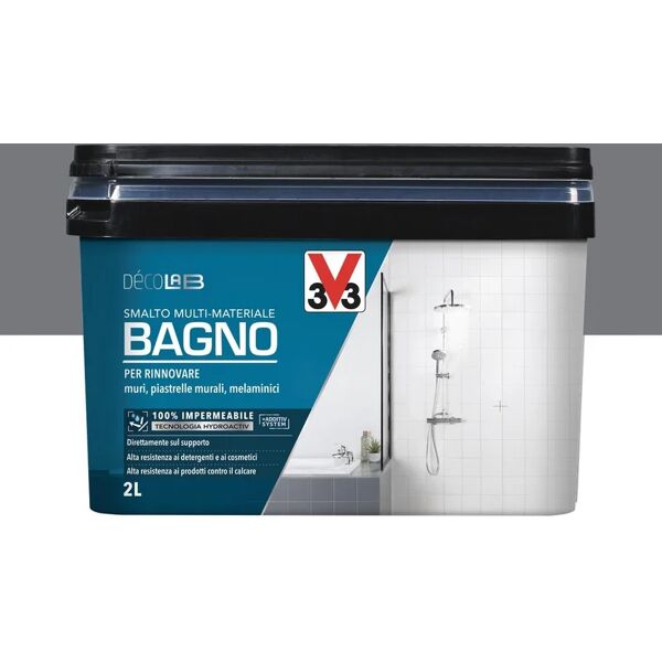 v33 smalto da interno per piastrelle lavabile,  decolab smalto bagno grigio scuro satinato, 2 l