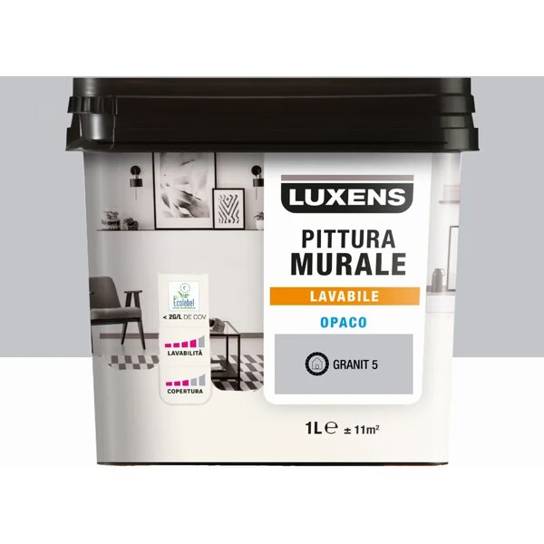 luxens pittura per interni lavabile,  opaca grigio granit 5 opaco, 1 l