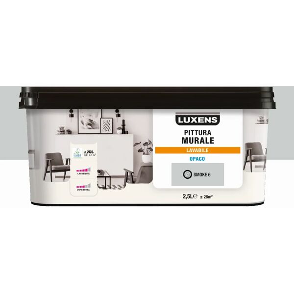 luxens pittura per interni lavabile,  opaca grigio smoke 6 opaco, 2.5 l