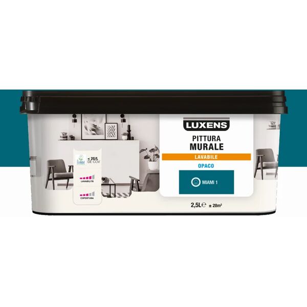 luxens pittura per interni lavabile,  opaca blu miami 1 opaco, 2.5 l