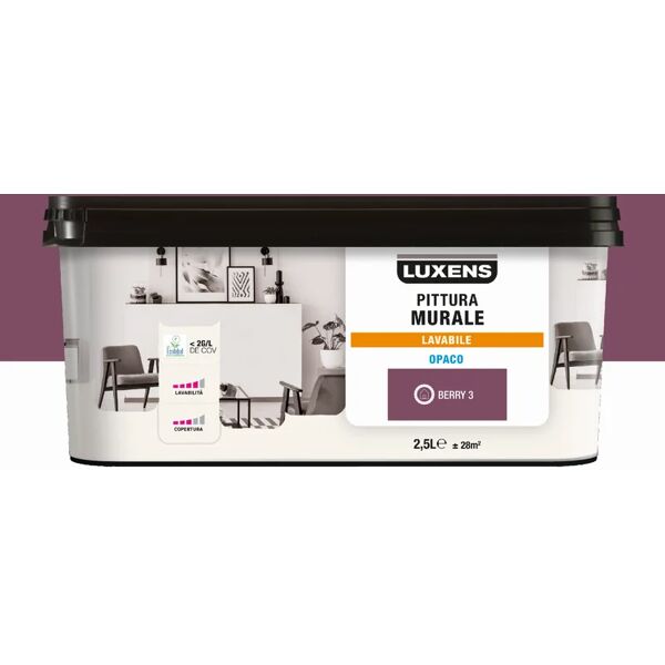 luxens pittura per interni lavabile,  opaca viola berry 3 opaco, 2.5 l