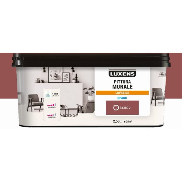 luxens pittura per interni lavabile,  opaca rosso bistro 2 opaco, 2.5 l