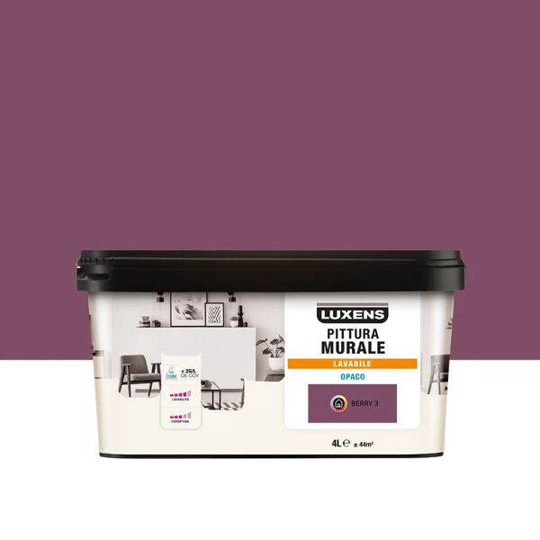 luxens pittura per interni lavabile,  opaca viola berry 3 opaco, 4 l