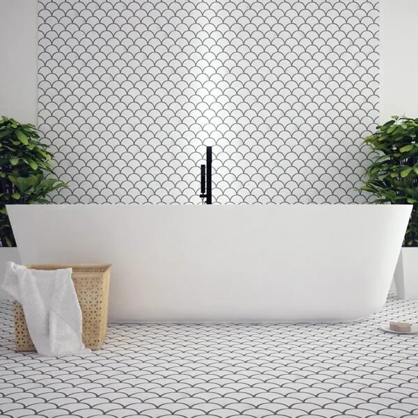 ston mosaico pietra marble fan bianco sp. 8 mm.