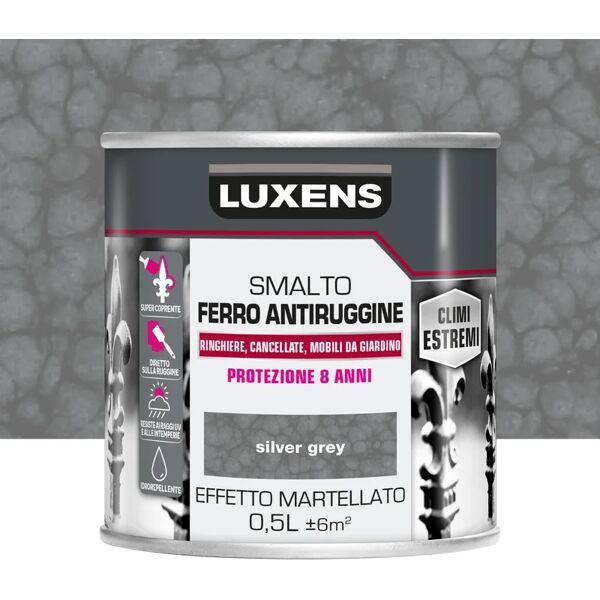 luxens vernice da esterno antiruggine per ferro  grigio argento, martellato, 0.5 l