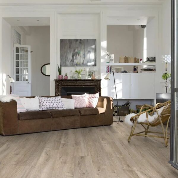 gerflor pavimento in lvt  in spc flottante clic passaggio intensivo kariba taupe grigio chiaro sp 4.5 mm