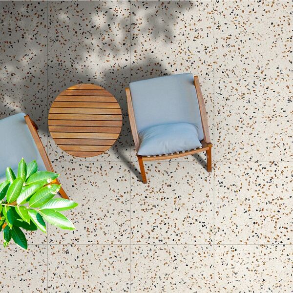 ceramica mediterranea piastrella da pavimento e rivestimento interno ed esterno rettificato terrazzo in gres porcellanato 60.6 x 60.6 cm, sp 9 mm traffico intenso (pei 4/5) r10