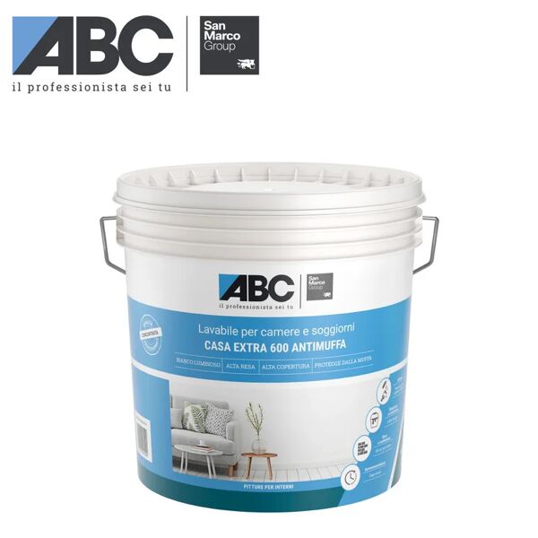 abc pittura per interni lavabile, antimuffa,  casa extra 600 san marco bianco opaco, 14 l