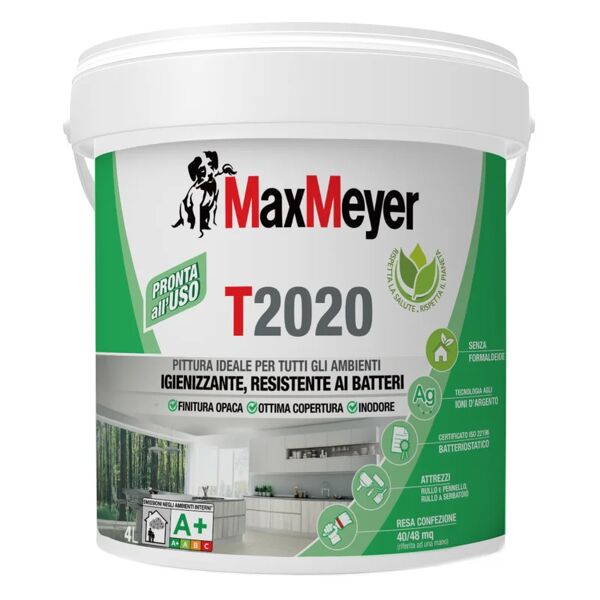 maxmeyer pittura per interni traspirante,  t2020 bianco opaco, 4 l